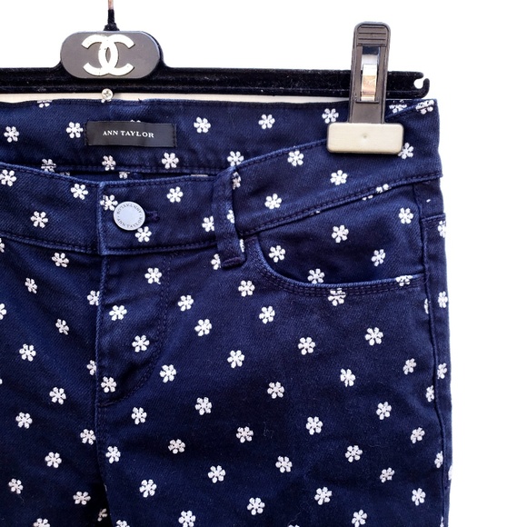 Ann Taylor Navy Embroidered Daisy Skinny Jeans - Picture 2 of 6